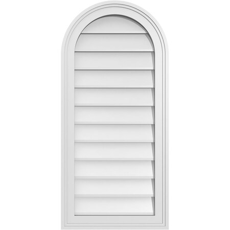 Ekena Millwork Round Top Surface Mount PVC Gable Vent w/ 2"W x 1-1/2"P Brickmould Frame, 16"W x 34"H GVPRT16X3402SN